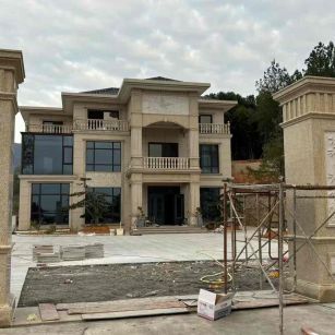 萍乡 黄金麻花岗岩别墅雕花外墙干挂配上门口雕花罗马柱