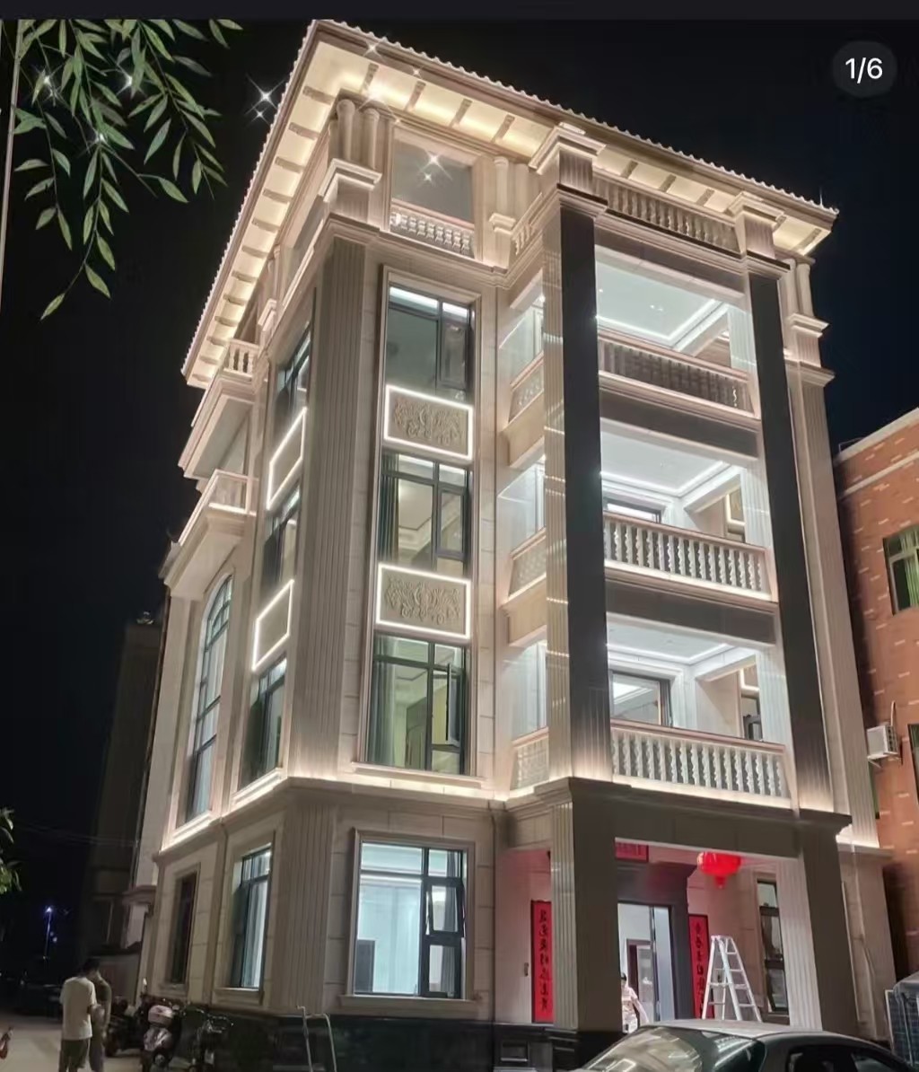 萍乡 芝麻白花岗岩别墅外墙夜间效果