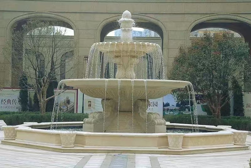 萍乡 黄金麻花岗岩异型加工——户外庭院石雕流水喷泉